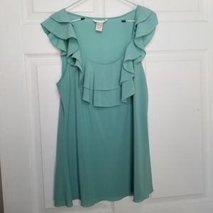 Kenar Blue Scoop Neck Flowy Blouse